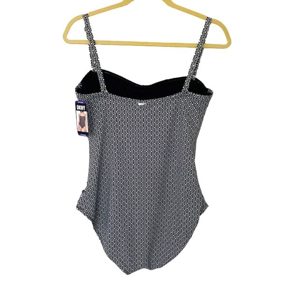 NWT DKNY Womens One Piece Swimsuit Black White Strapless Option Built In Bra XXL - Picture 3 of 12